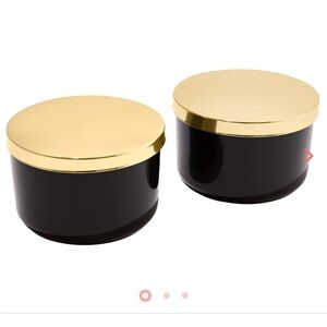 Z Gallerie, Multi Use Storage Duo, 2 Ceramic Canisters With Gold Metal Lids